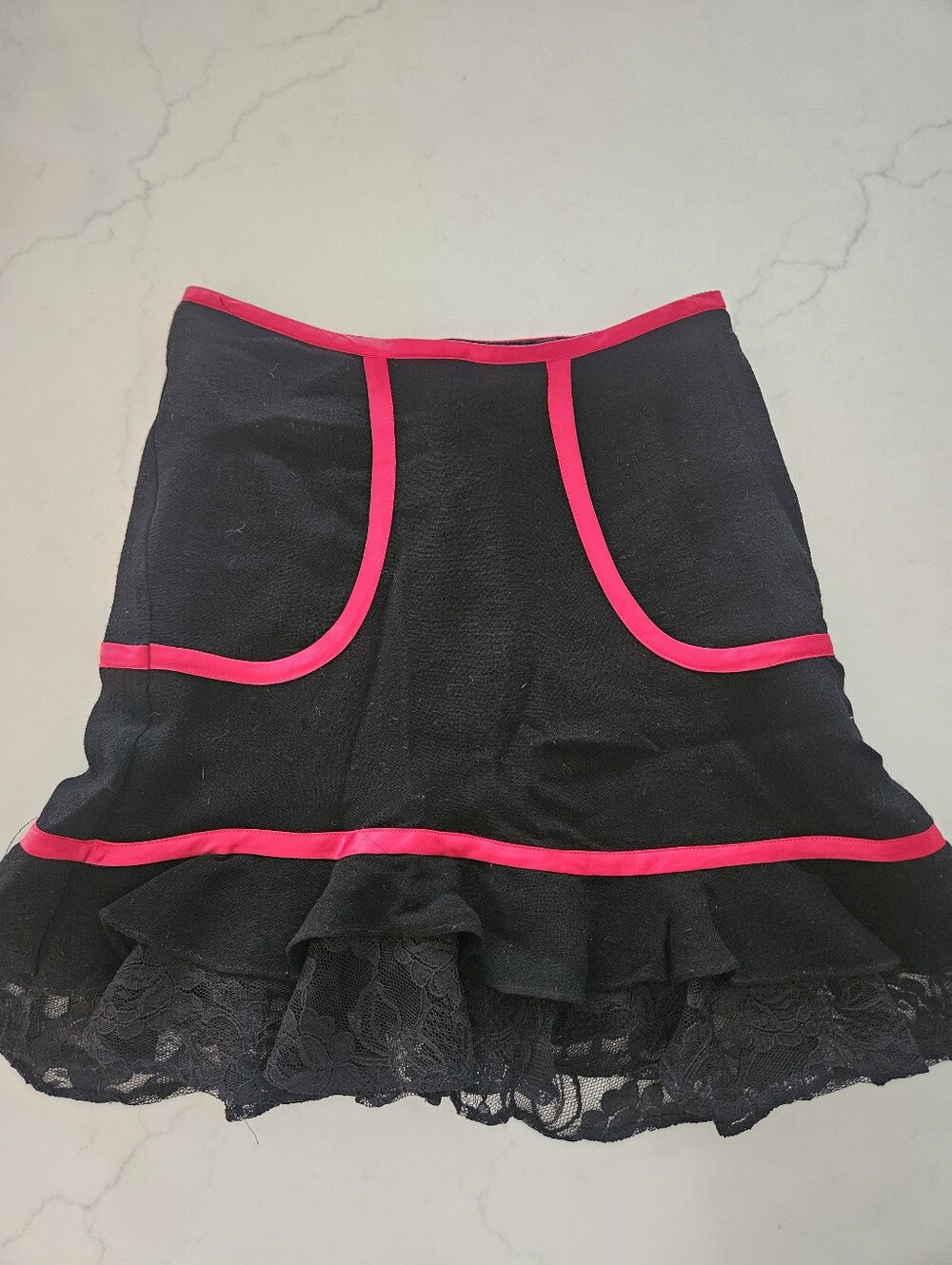 Vintage Betsey Johnson New York Black Midi Skirt with Red Trim, Size 4